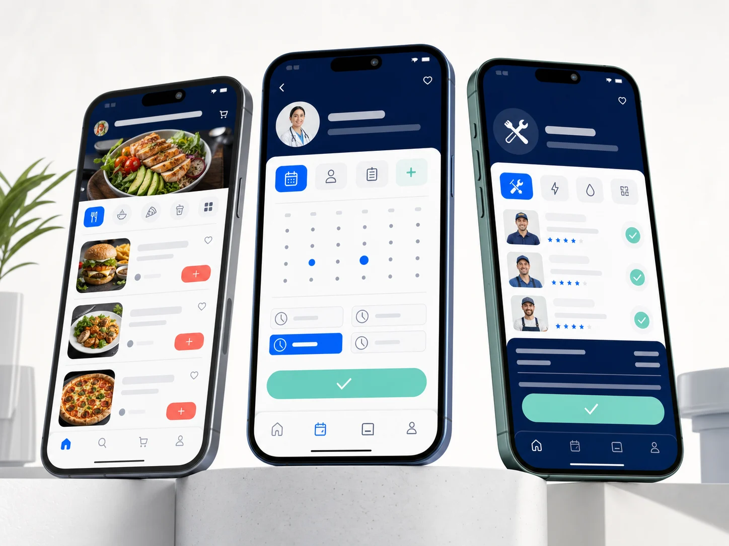 Mobile app interfaces connected to business work